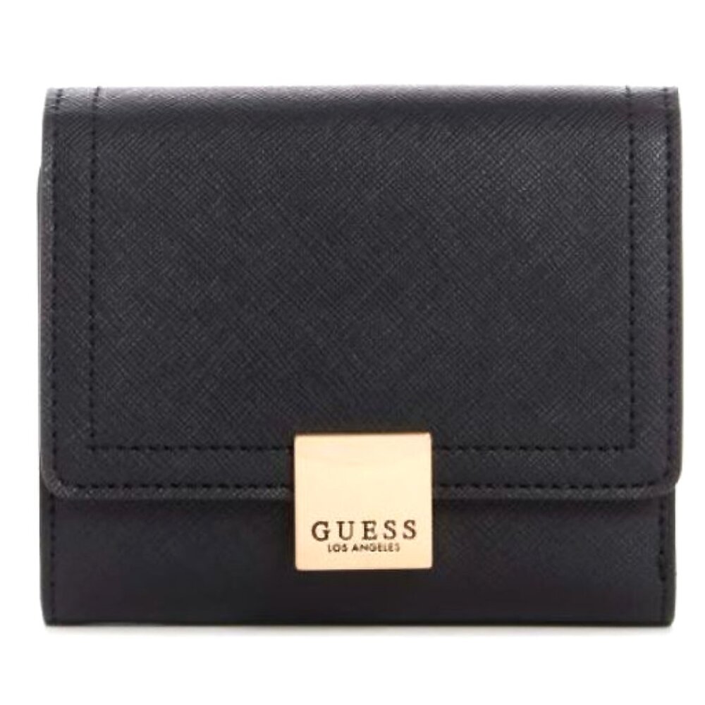 🆕 GUESS WALLET Trifold SABINA color: BLACK & GOLD Tones Multiple Pouches